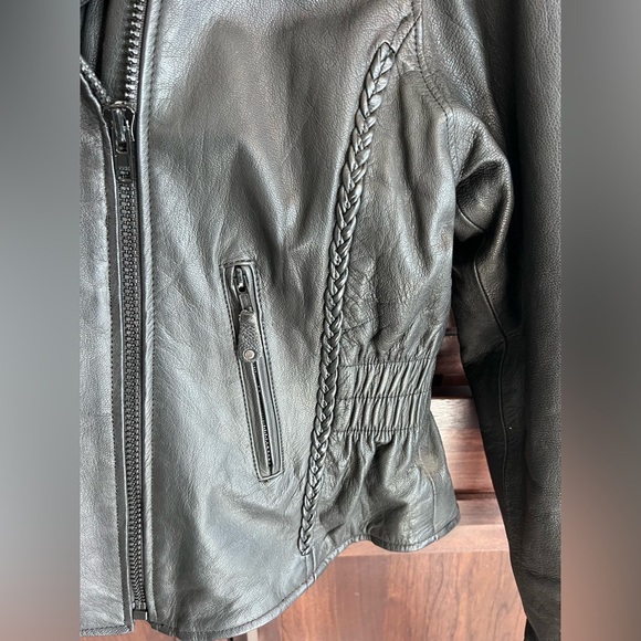 Women's Black Leather Motorcycle Jacket By Silver Bike Zip Out Liner Size XL - Picture 3 of 16